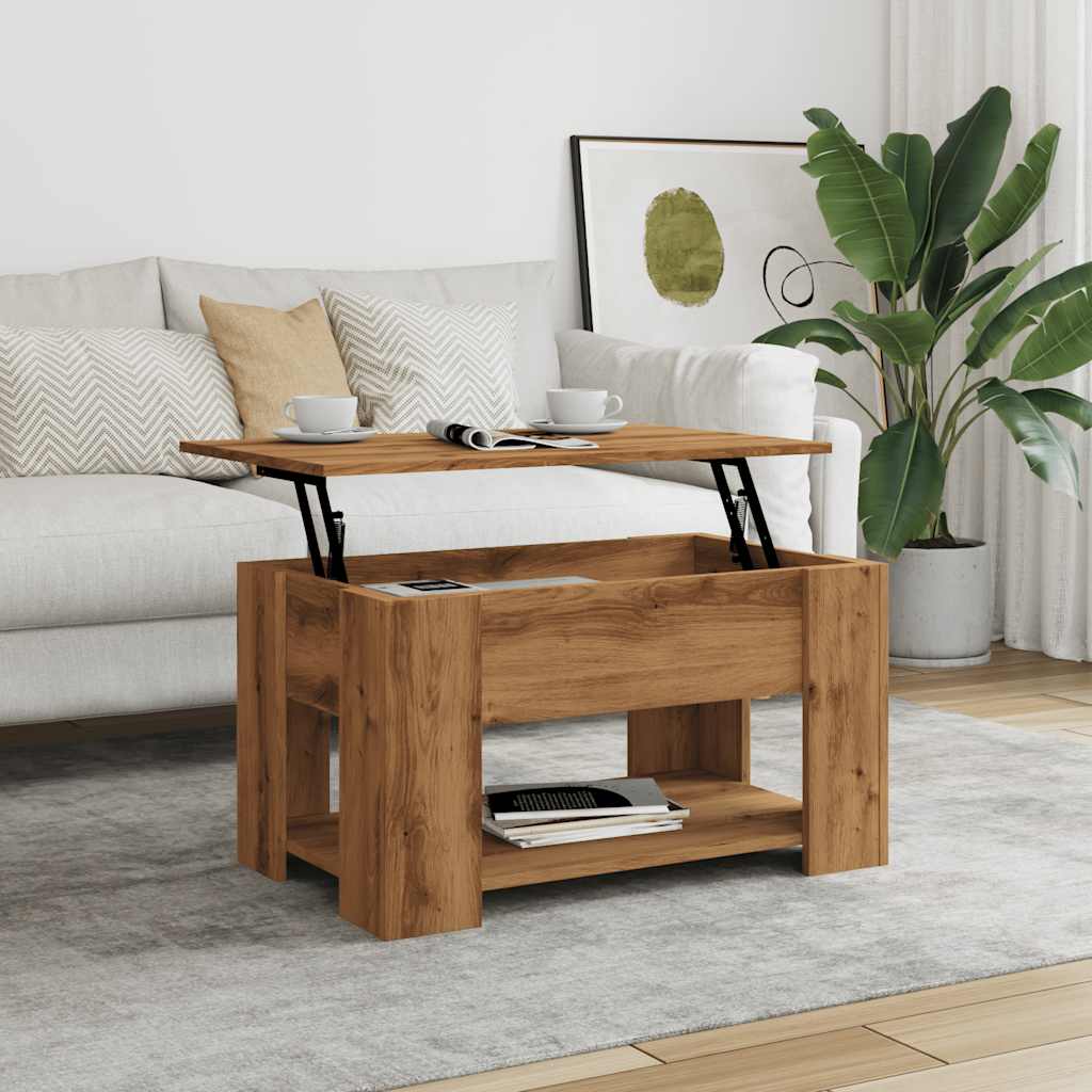 Modern Wooden Living Room Coffee Table With Lift Top Design & Storage Shelf Wood