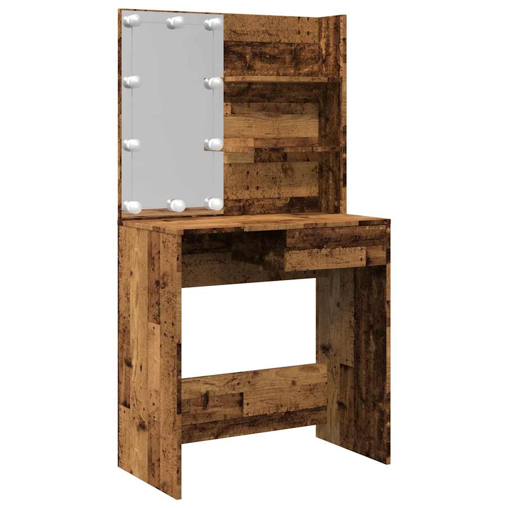 Modern Wooden Dressing Table Makeup Vanity Desk With LED Mirror & Drawer