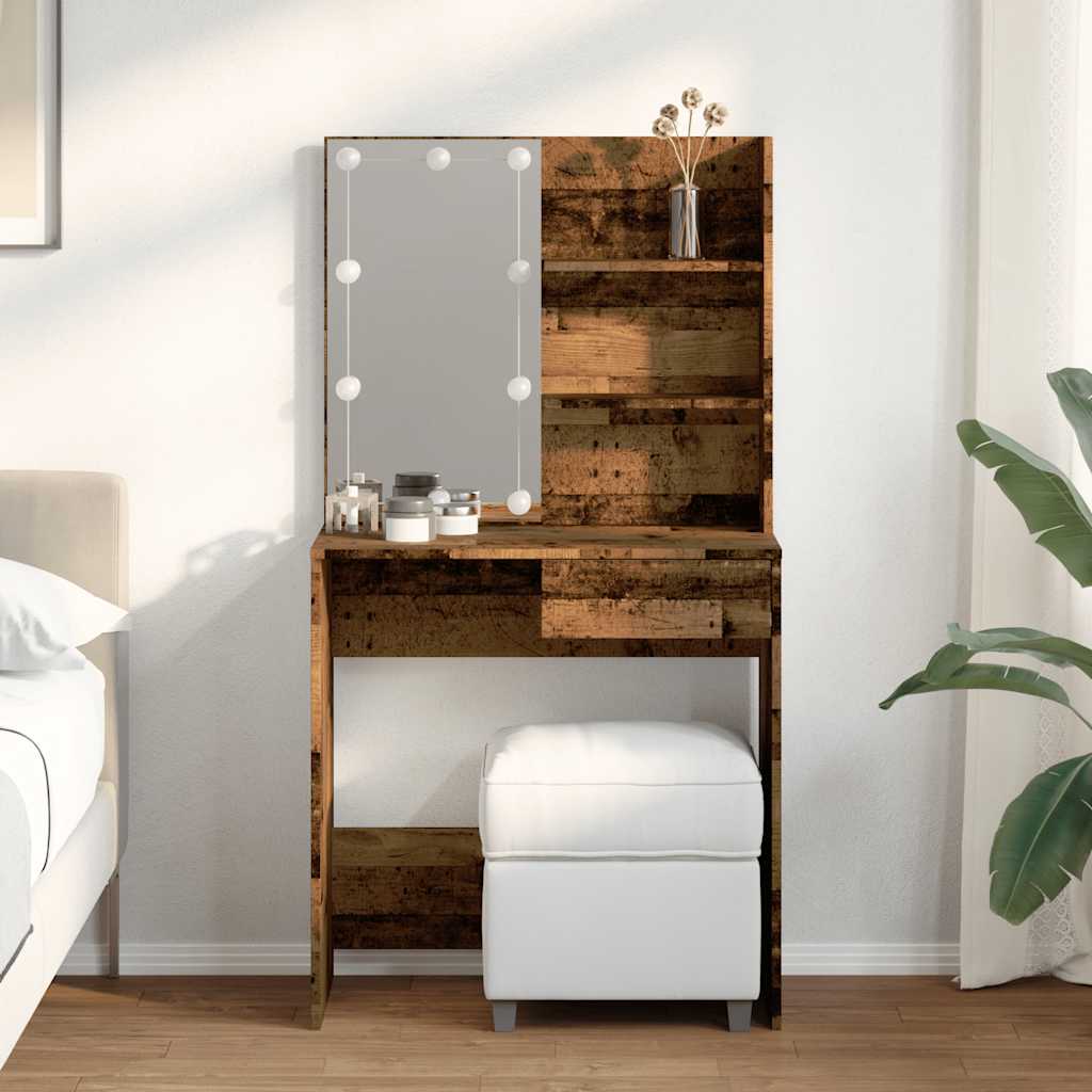 Modern Wooden Dressing Table Makeup Vanity Desk With LED Mirror & Drawer