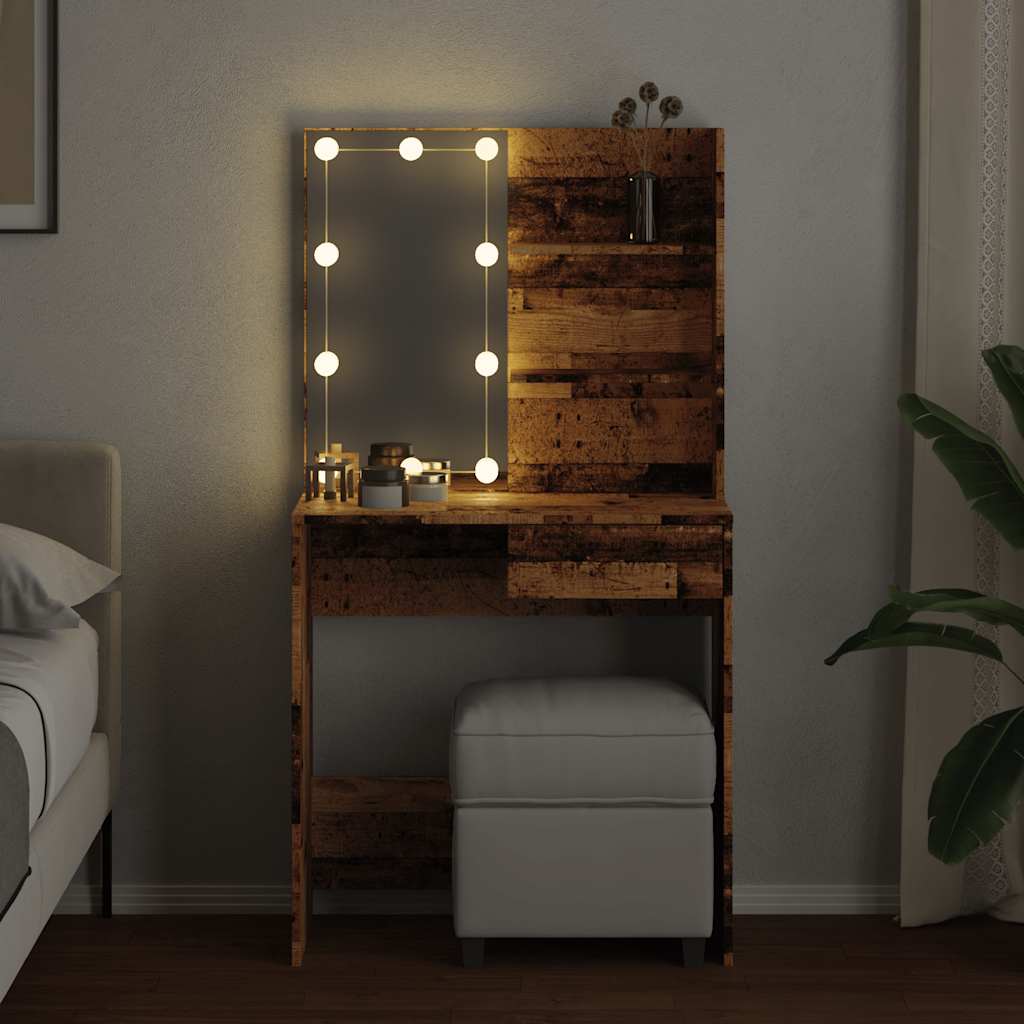 Modern Wooden Dressing Table Makeup Vanity Desk With LED Mirror & Drawer