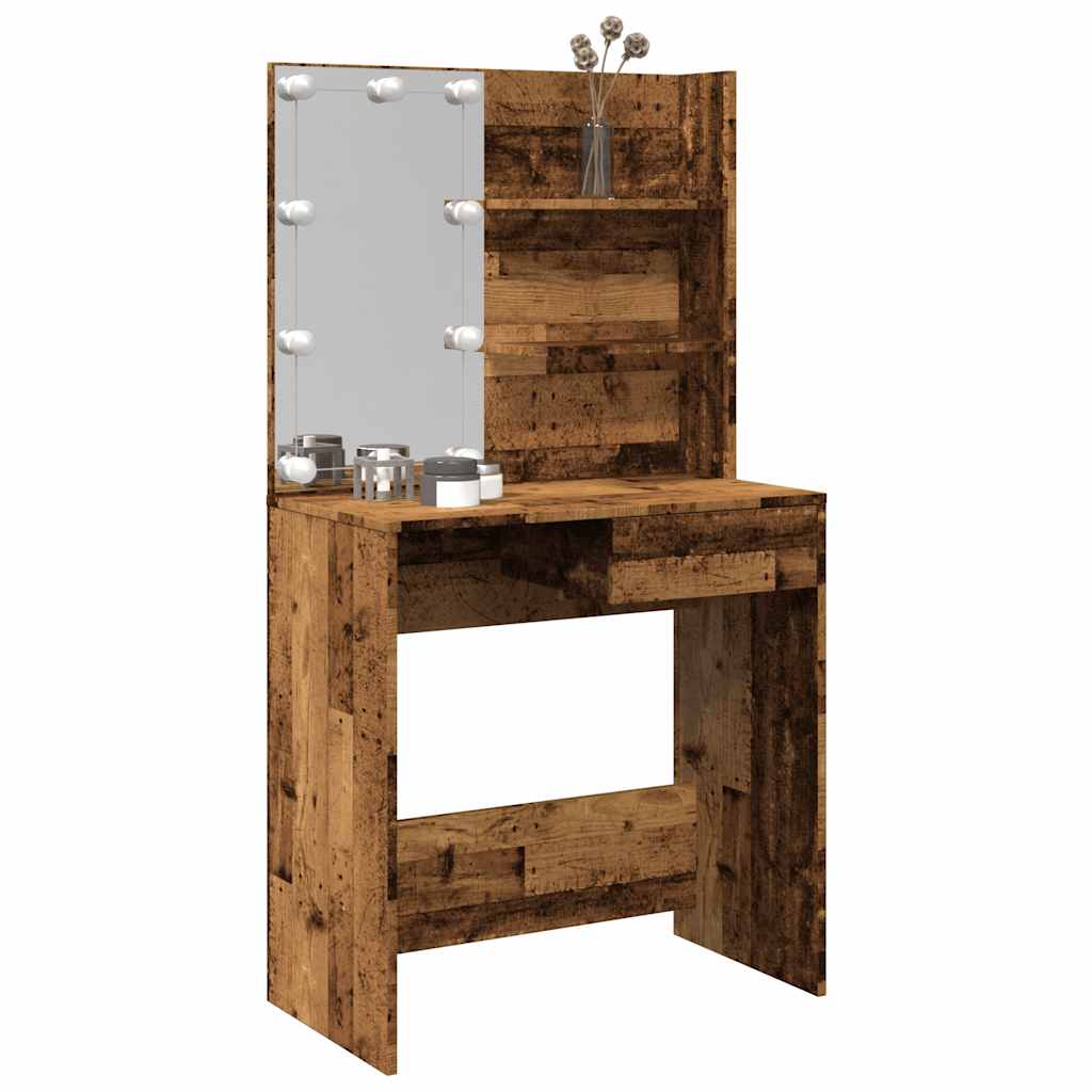 Modern Wooden Dressing Table Makeup Vanity Desk With LED Mirror & Drawer