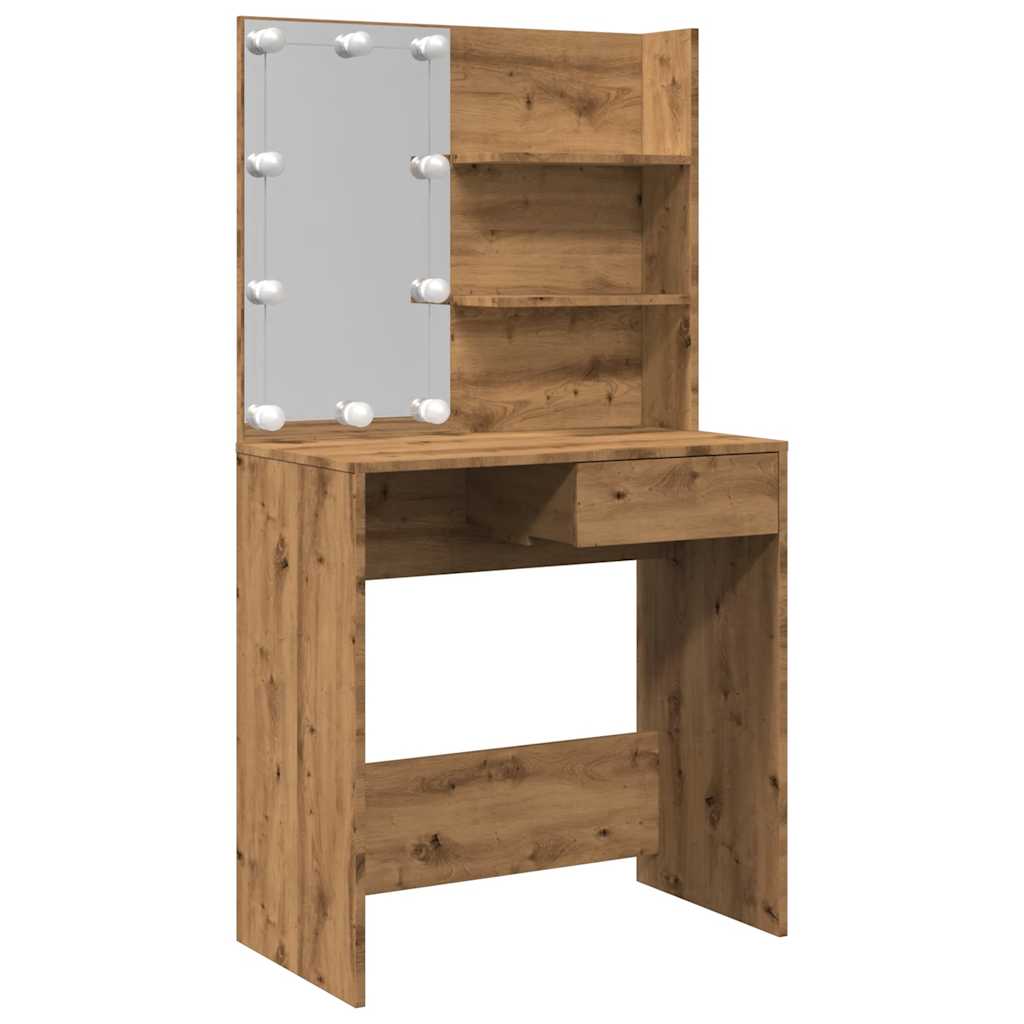 Modern Wooden Dressing Table Makeup Vanity Desk With LED Mirror & Drawer