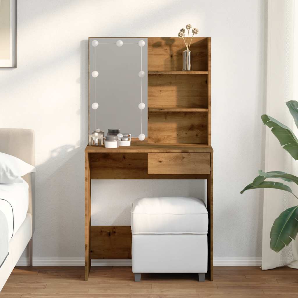 Modern Wooden Dressing Table Makeup Vanity Desk With LED Mirror & Drawer