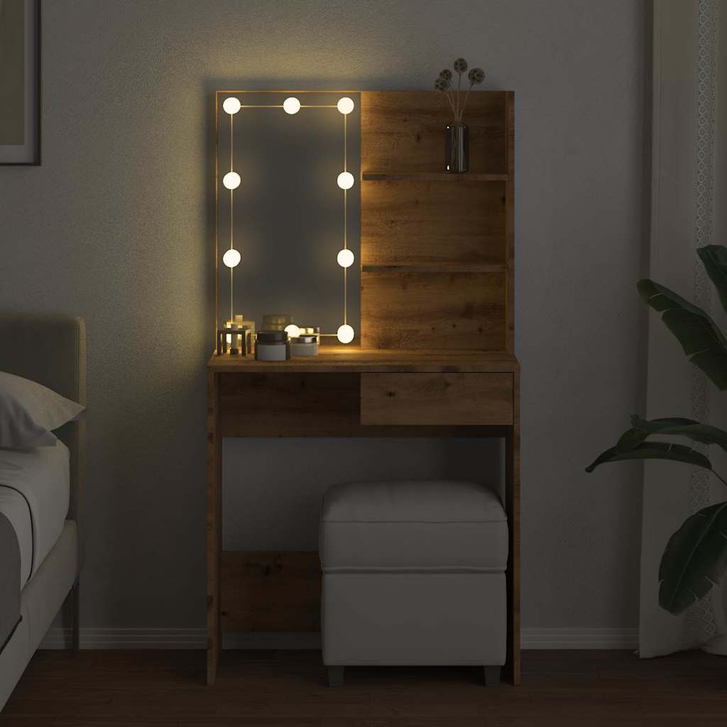 Modern Wooden Dressing Table Makeup Vanity Desk With LED Mirror & Drawer