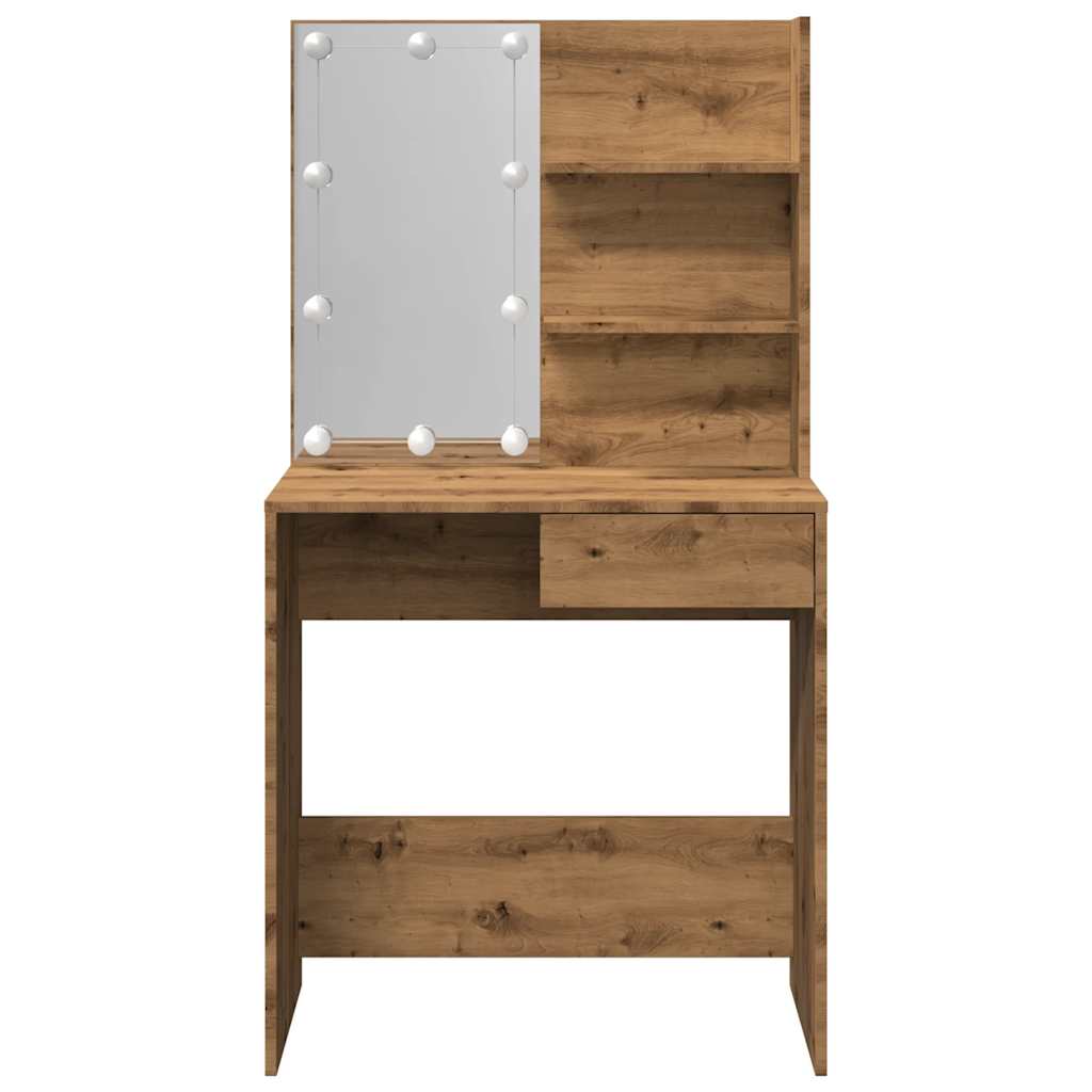 Modern Wooden Dressing Table Makeup Vanity Desk With LED Mirror & Drawer