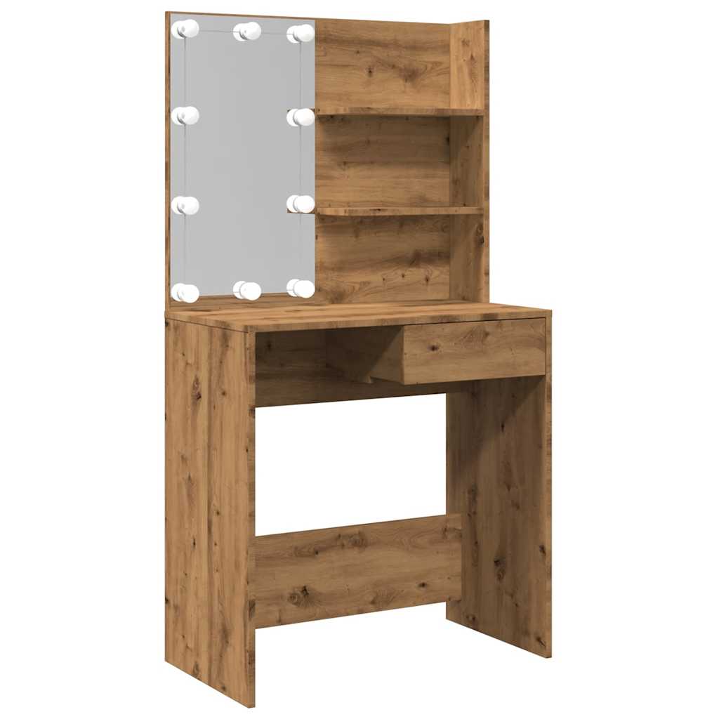 Modern Wooden Dressing Table Makeup Vanity Desk With LED Mirror & Drawer
