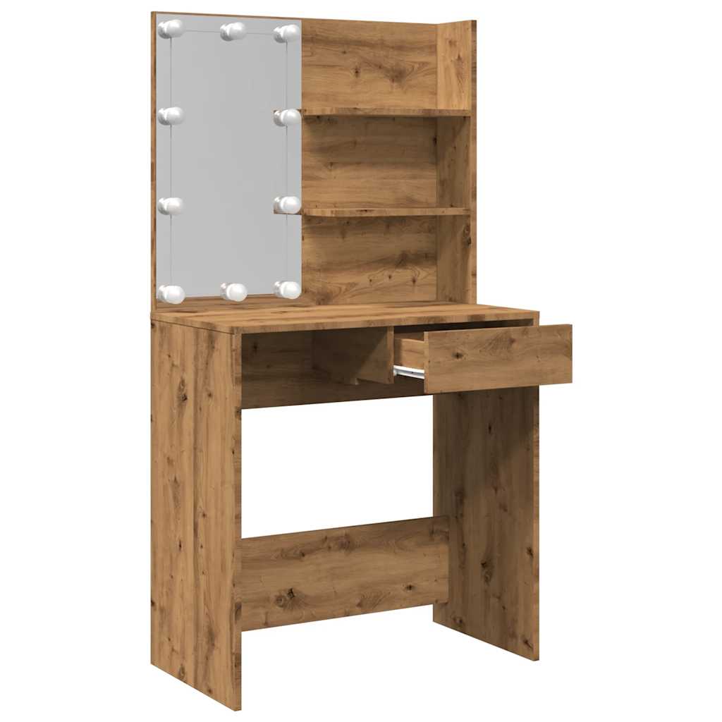 Modern Wooden Dressing Table Makeup Vanity Desk With LED Mirror & Drawer