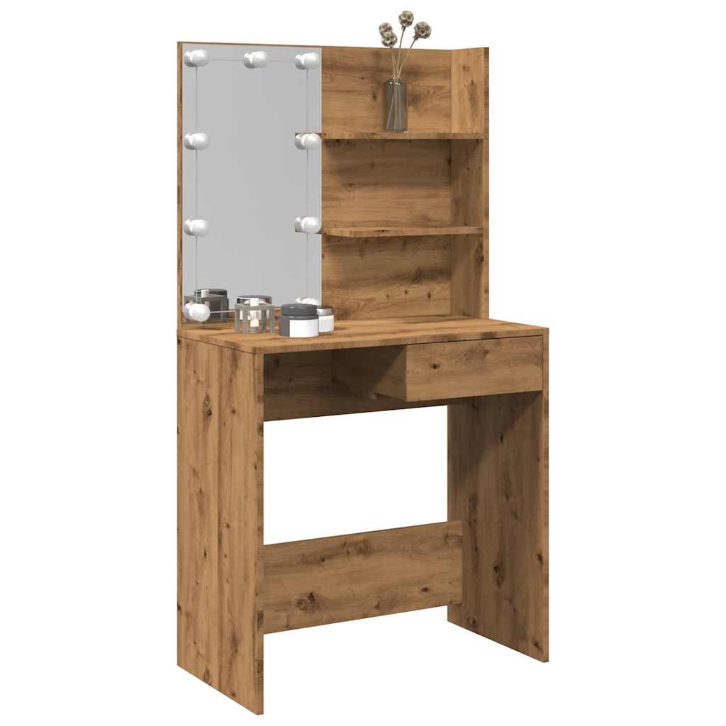Modern Wooden Dressing Table Makeup Vanity Desk With LED Mirror & Drawer