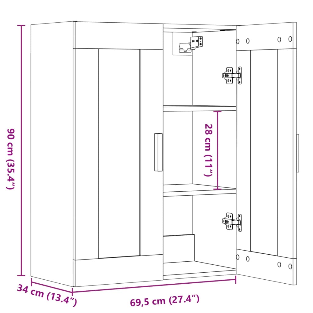 Hanging Wall Cabinet Artisian Oak 69.5x34x90 cm