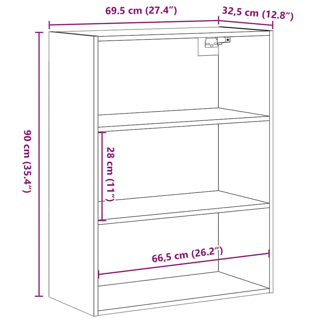 Hanging Wall Cabinet Old Wood 69.5x32.5x90 cm