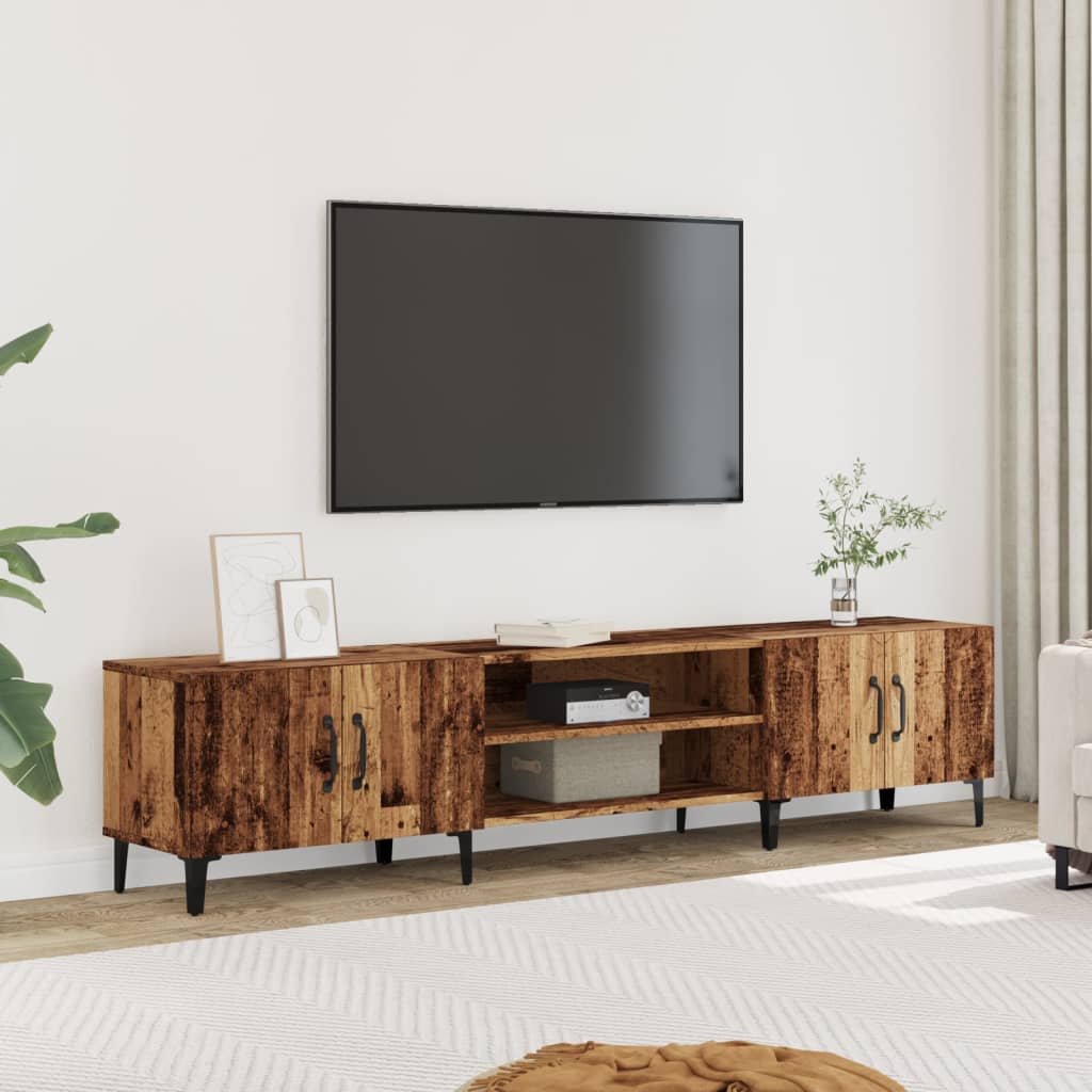 Modern Wooden Low Wide TV Tele Stand Media Unit Storage Cabinet With Doors