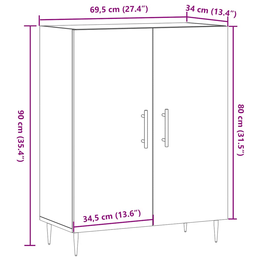 Sideboard Old Wood 69.5x34x90 cm Engineered Wood