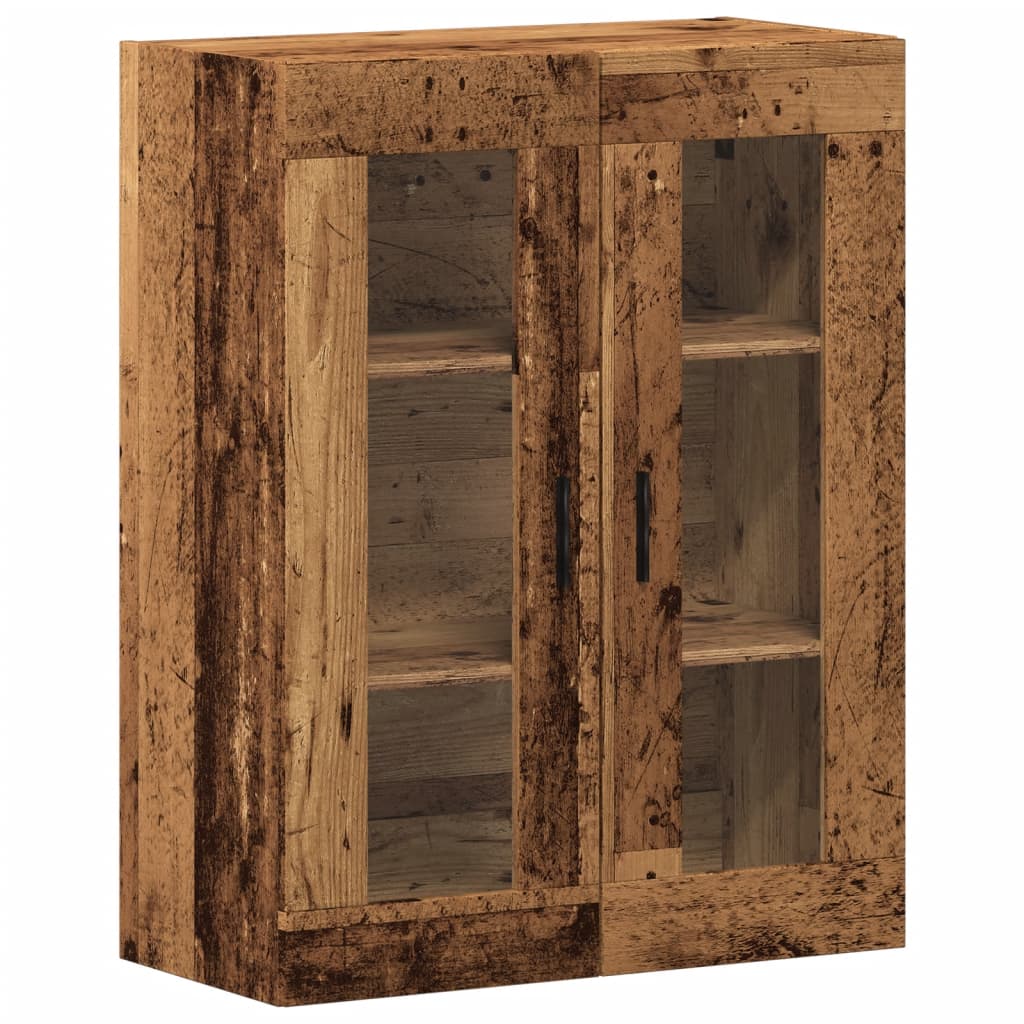 Modern Wooden Wall Mounted 2 Door Floating Storage Cabinet Unit With Glass Doors