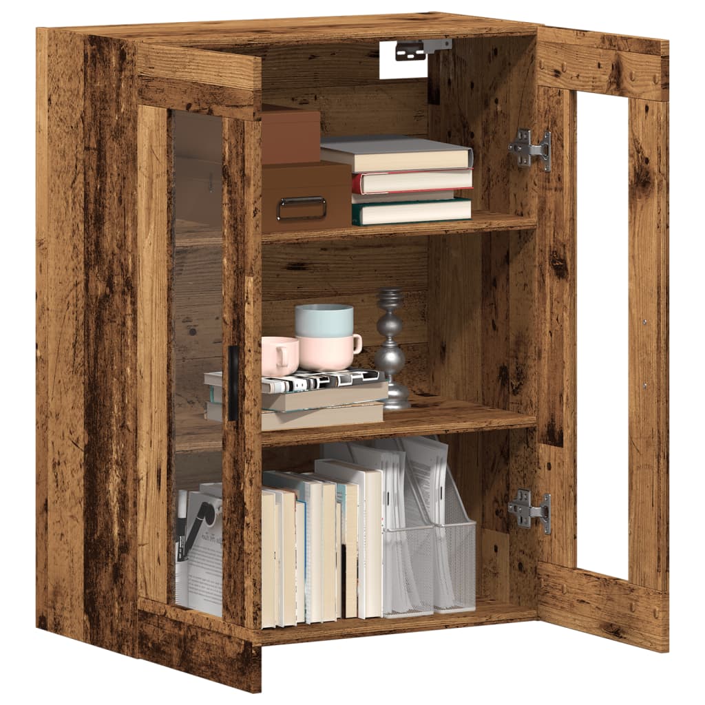 Modern Wooden Wall Mounted 2 Door Floating Storage Cabinet Unit With Glass Doors