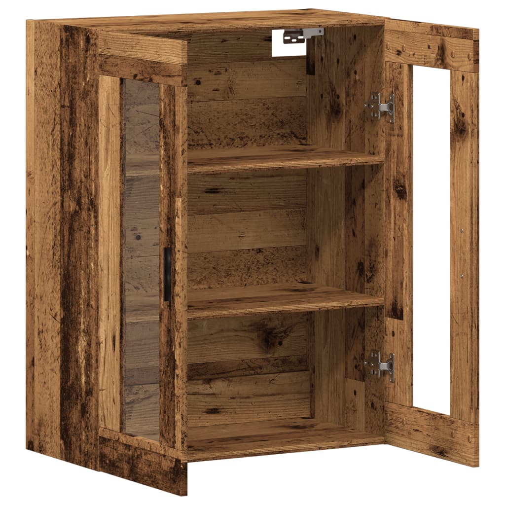 Modern Wooden Wall Mounted 2 Door Floating Storage Cabinet Unit With Glass Doors