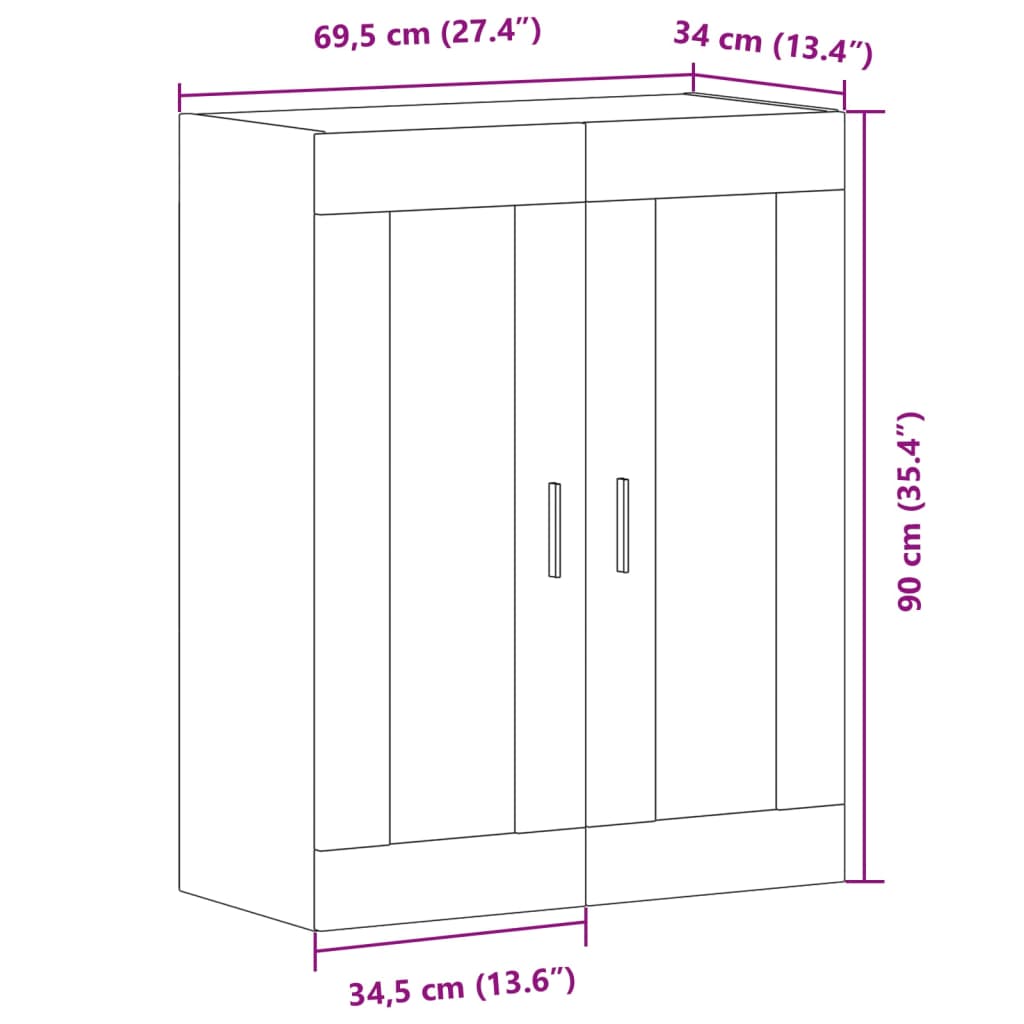 Modern Wooden Wall Mounted 2 Door Floating Storage Cabinet Unit With Glass Doors
