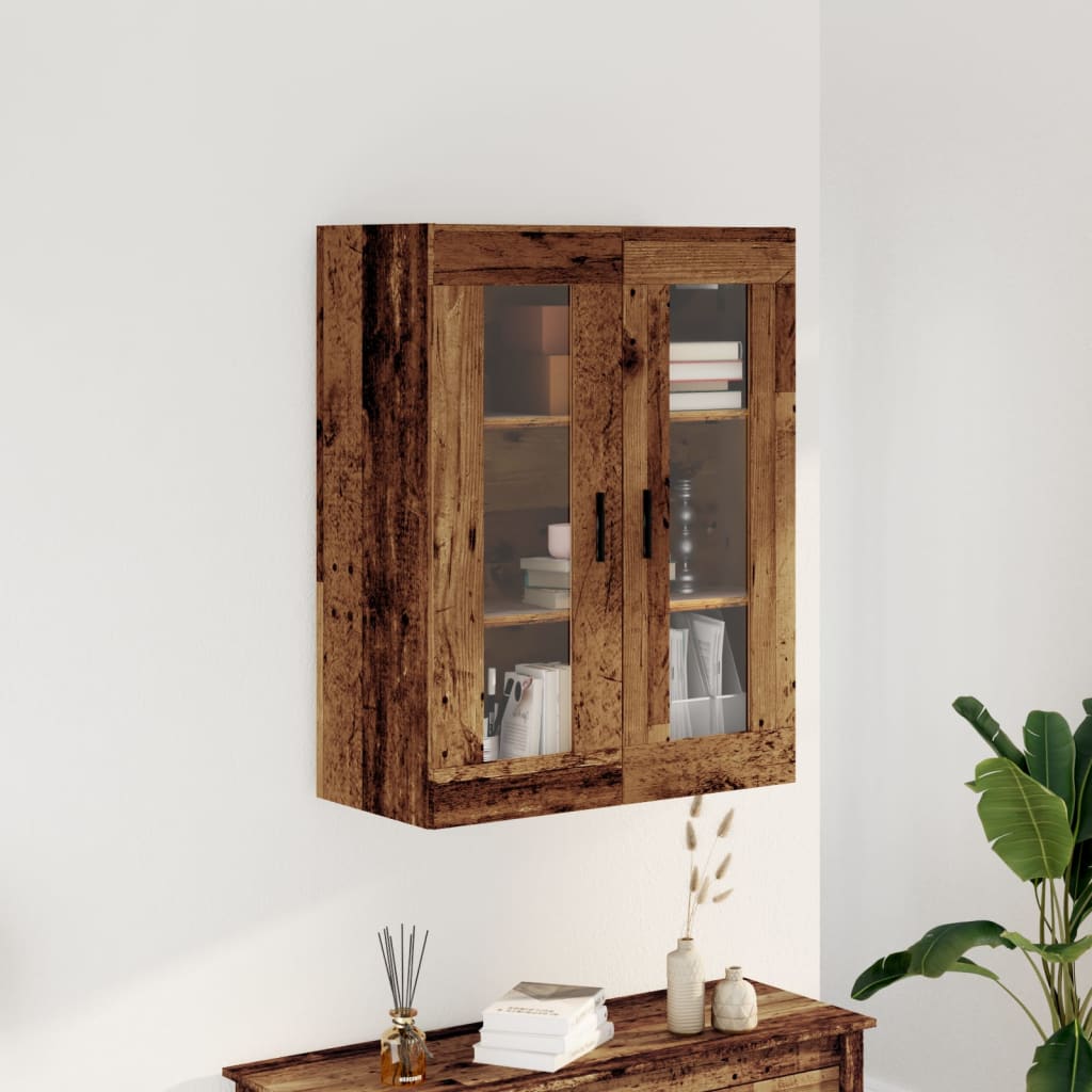 Modern Wooden Wall Mounted 2 Door Floating Storage Cabinet Unit With Glass Doors