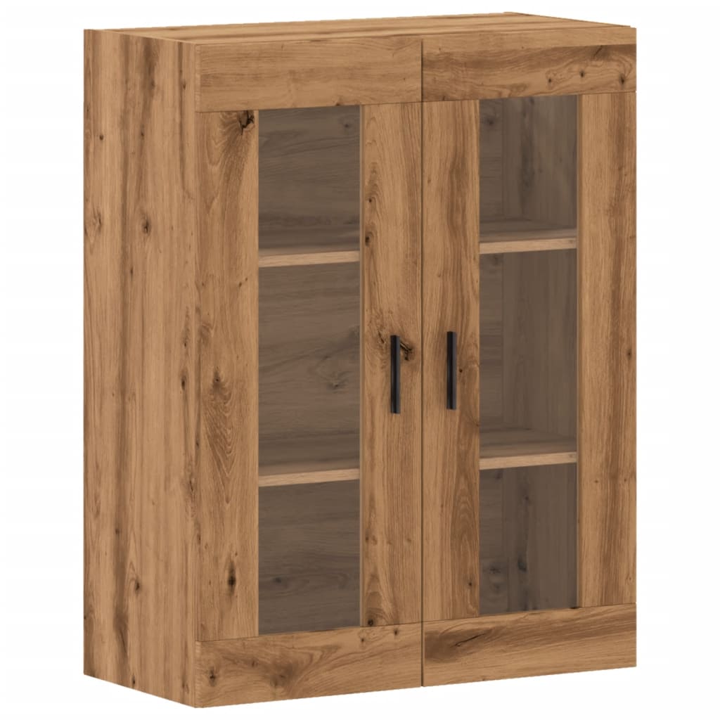 Modern Wooden Wall Mounted 2 Door Floating Storage Cabinet Unit With Glass Doors
