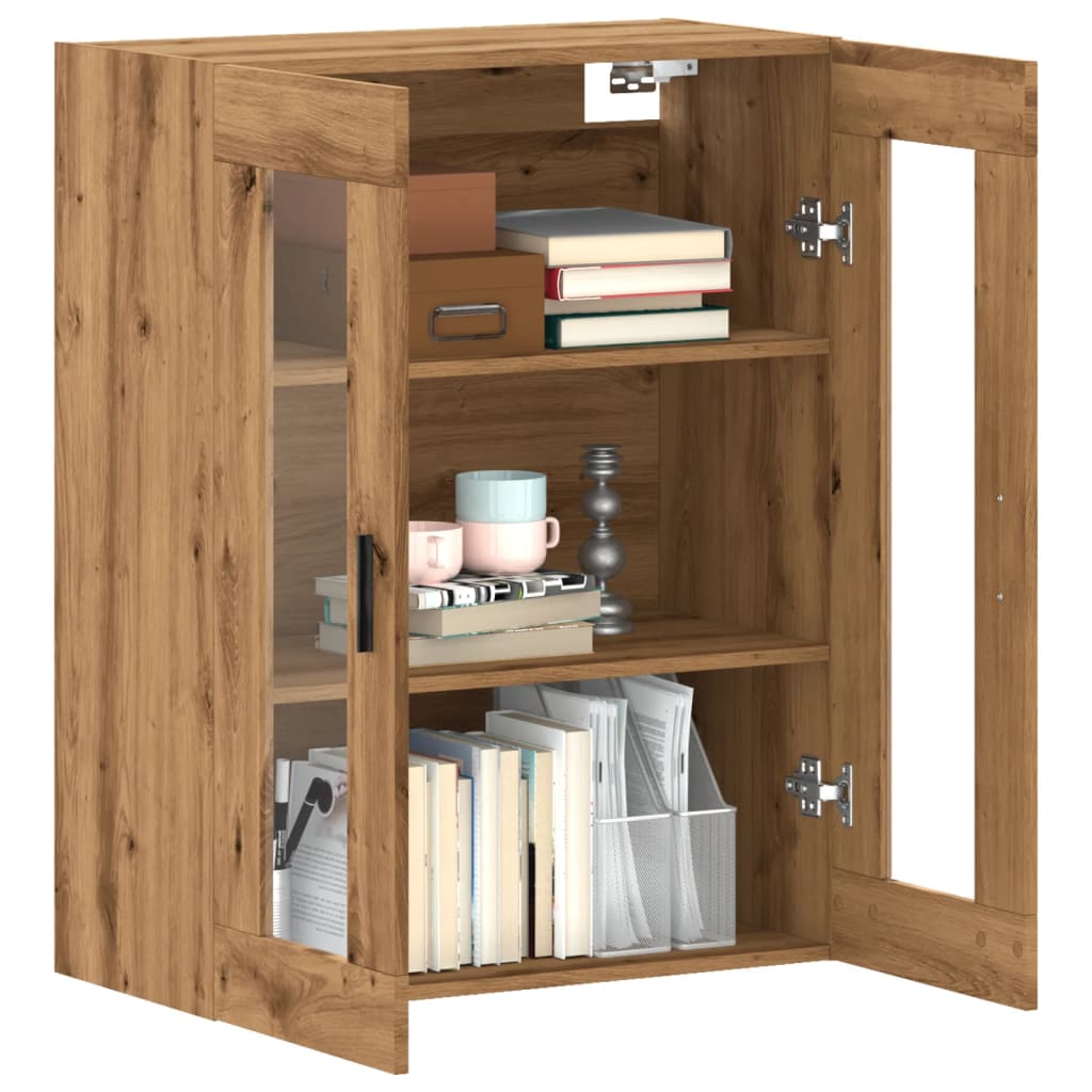 Modern Wooden Wall Mounted 2 Door Floating Storage Cabinet Unit With Glass Doors