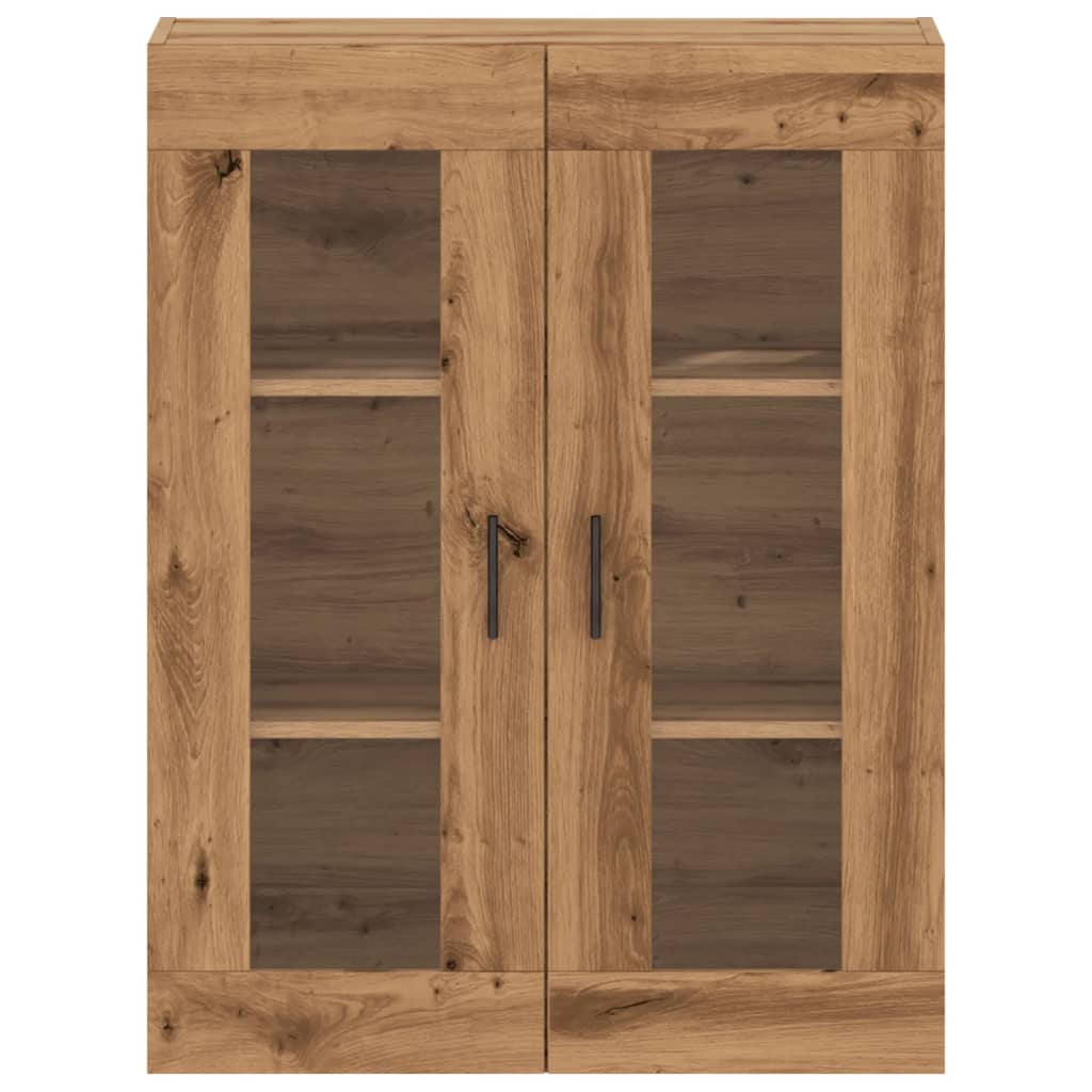 Modern Wooden Wall Mounted 2 Door Floating Storage Cabinet Unit With Glass Doors
