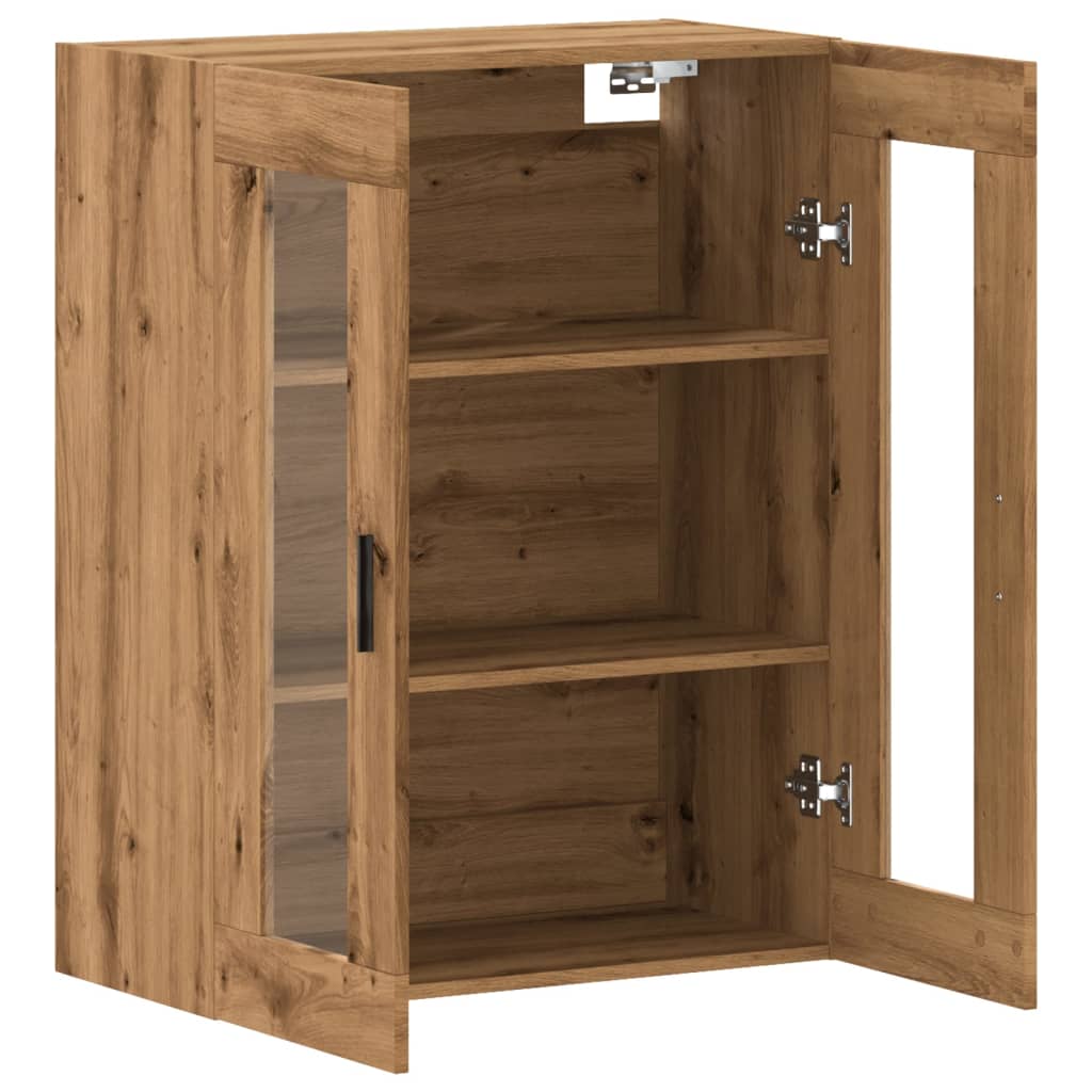 Modern Wooden Wall Mounted 2 Door Floating Storage Cabinet Unit With Glass Doors