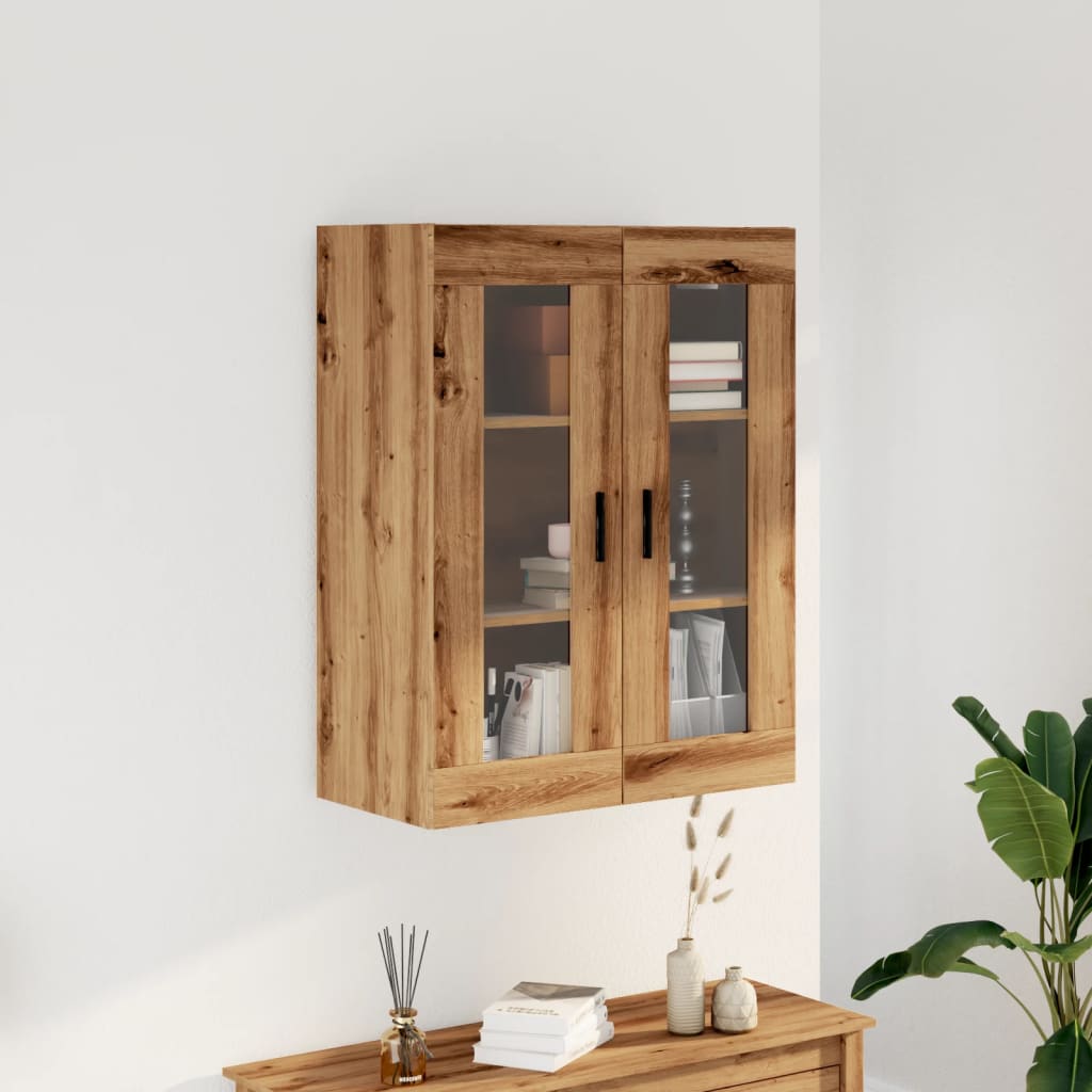 Modern Wooden Wall Mounted 2 Door Floating Storage Cabinet Unit With Glass Doors