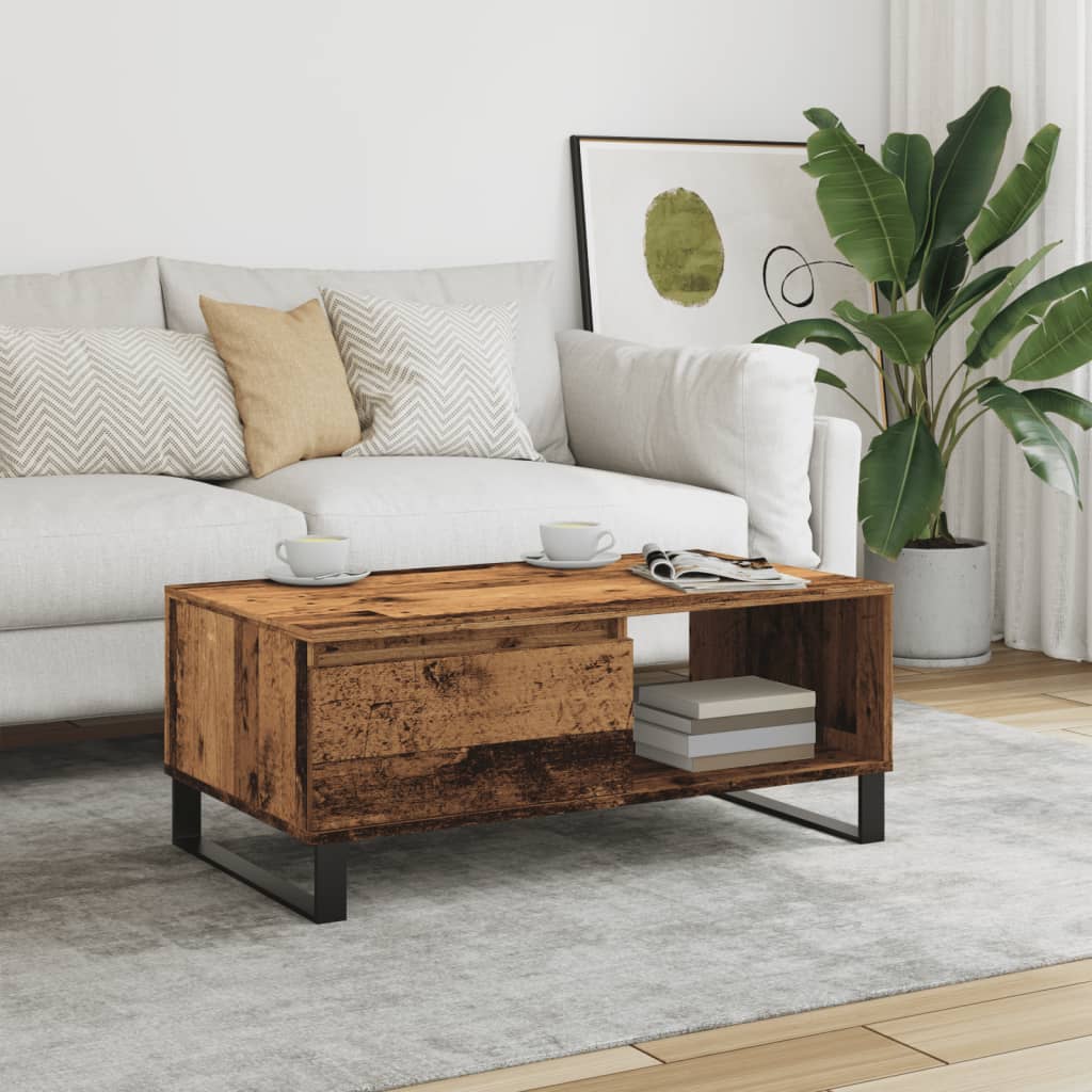 Modern Wooden Living Room Coffee Table With Drawer & Open Storage Space Wood