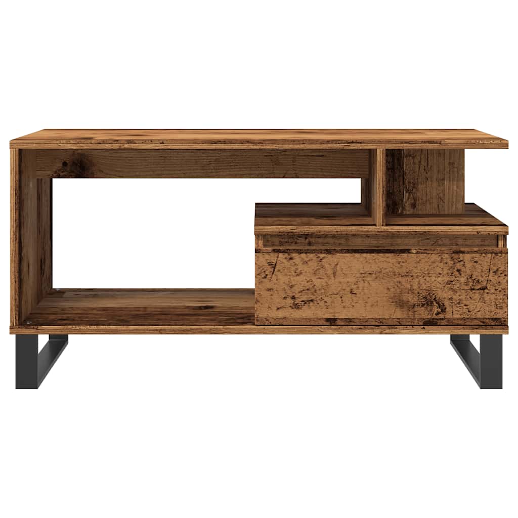 Modern Wooden Living Room Coffee Table With Open Storage & Drawer Wood