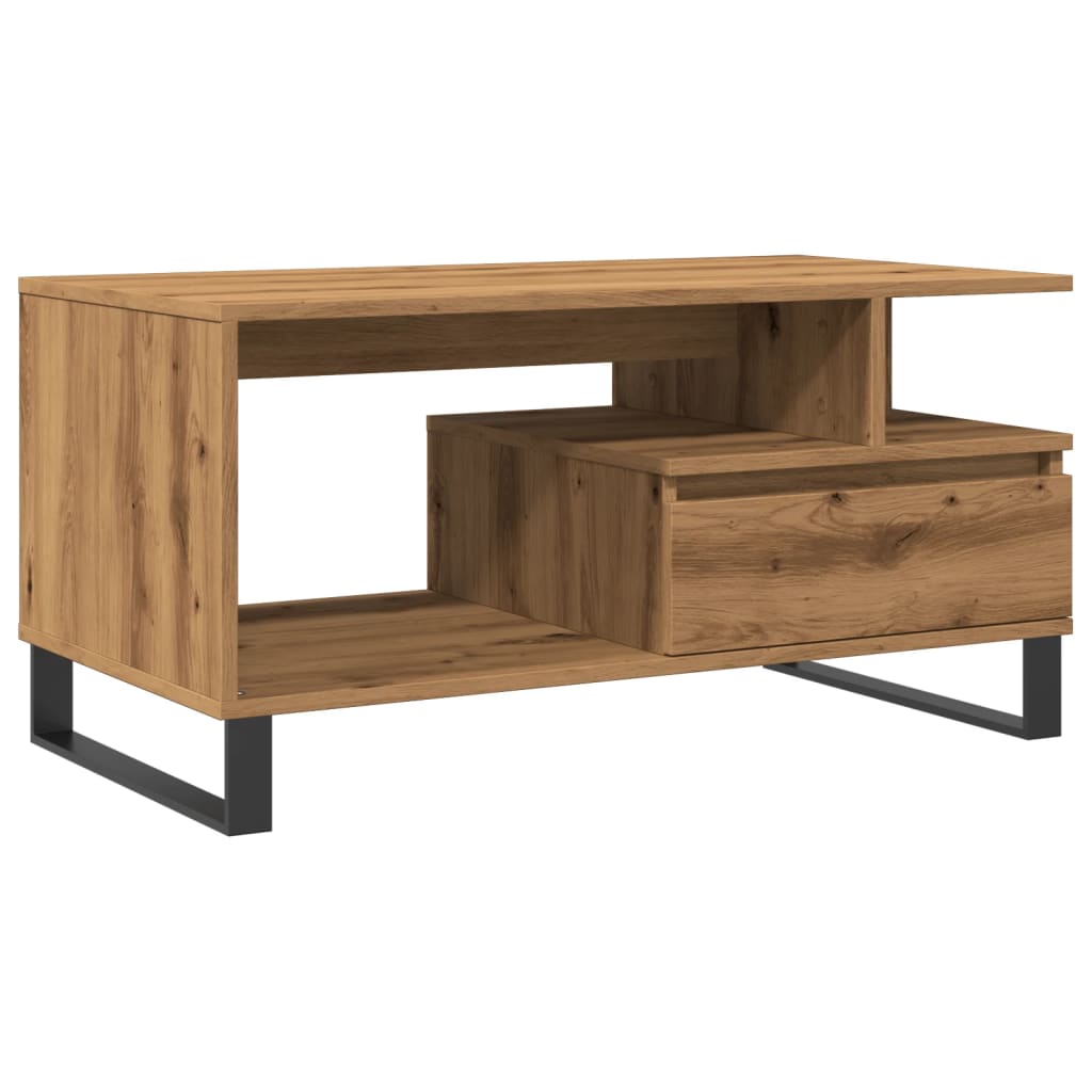 Modern Wooden Living Room Coffee Table With Open Storage & Drawer Wood