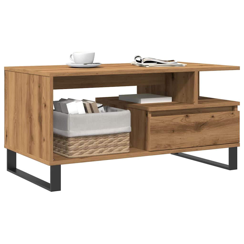 Modern Wooden Living Room Coffee Table With Open Storage & Drawer Wood