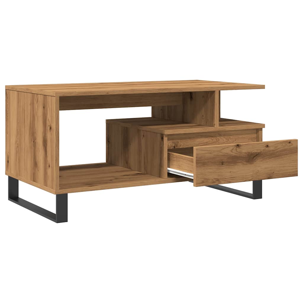 Modern Wooden Living Room Coffee Table With Open Storage & Drawer Wood