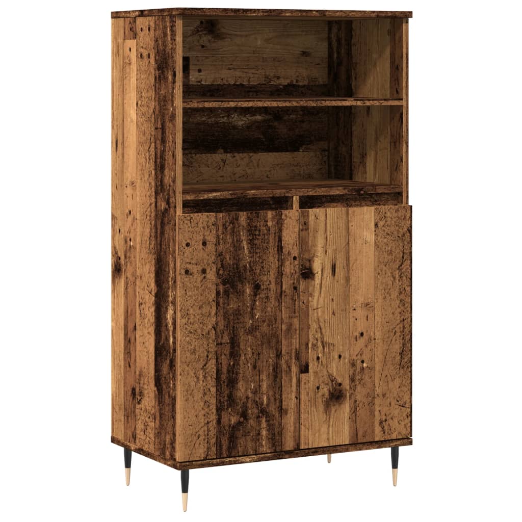 Modern Wooden Highboard Storage Cabinet Unit With 2 Doors & Open Shelves Wood