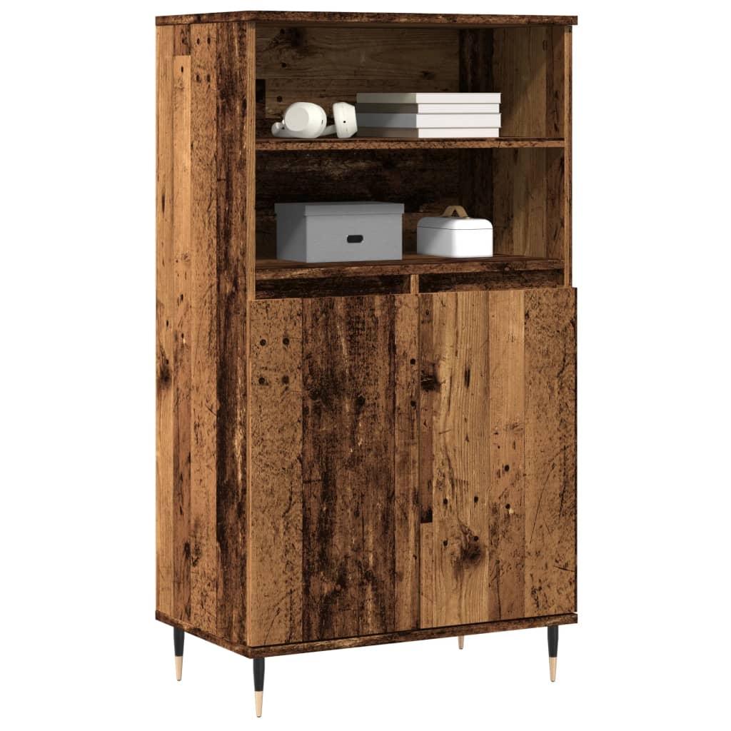 Modern Wooden Highboard Storage Cabinet Unit With 2 Doors & Open Shelves Wood