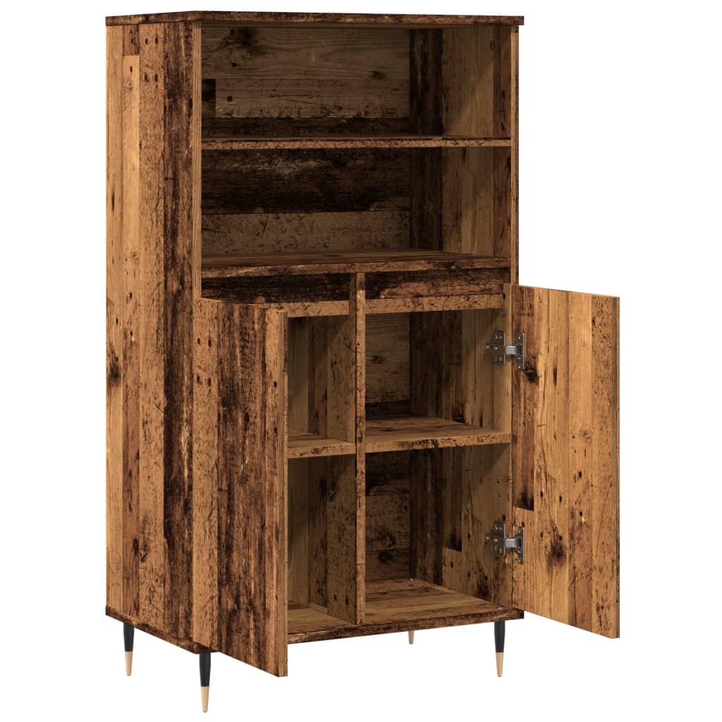 Modern Wooden Highboard Storage Cabinet Unit With 2 Doors & Open Shelves Wood