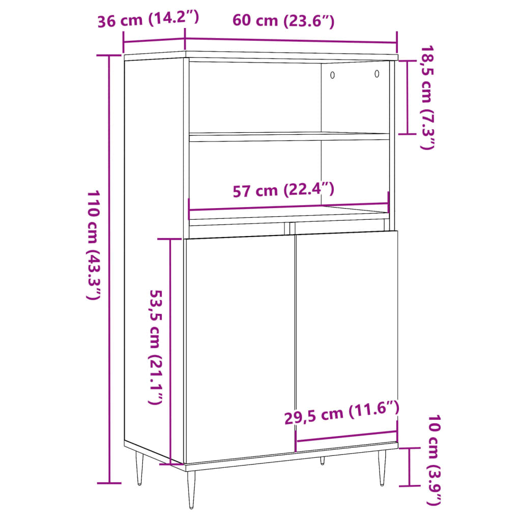 Highboard Old Wood 60x36x110 cm Engineered Wood