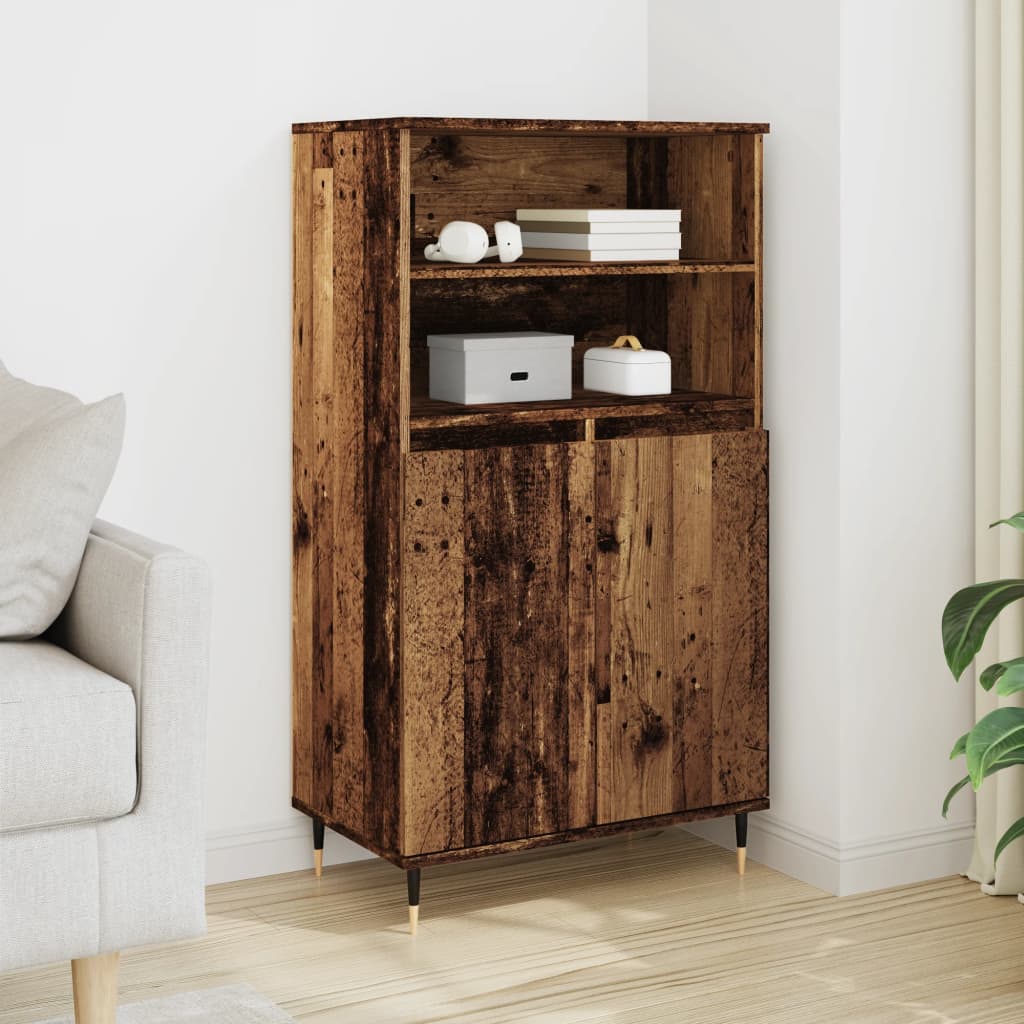 Modern Wooden Highboard Storage Cabinet Unit With 2 Doors & Open Shelves Wood