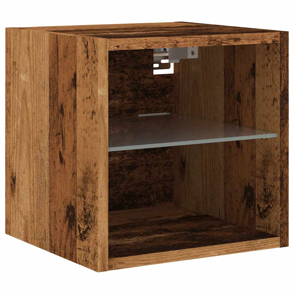 TV Wall Cabinets with LED Lights 2 pcs Old Wood 30x28.5x30 cm