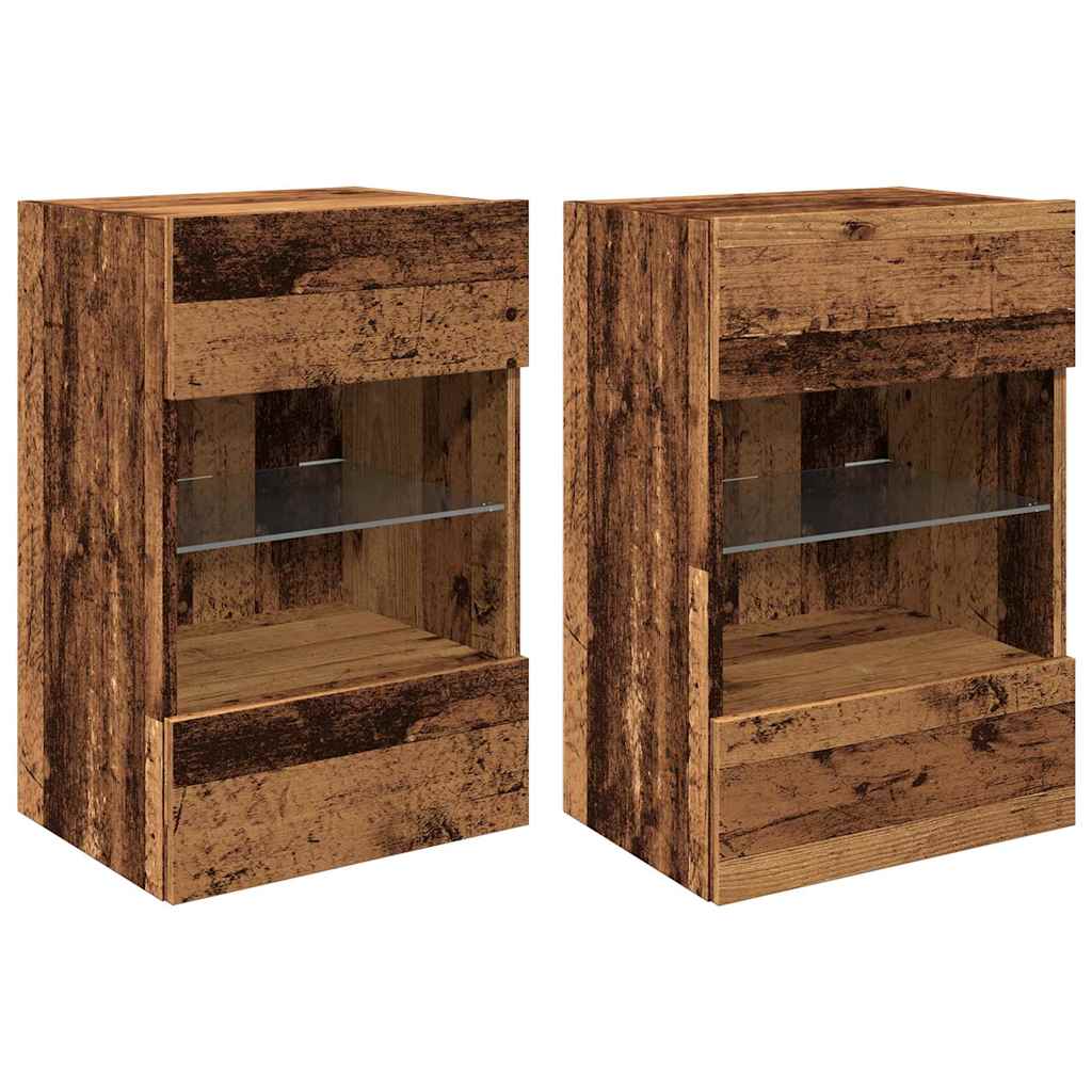 TV Wall Cabinets with LED Lights 2 pcs Old Wood 40x30x60,5 cm