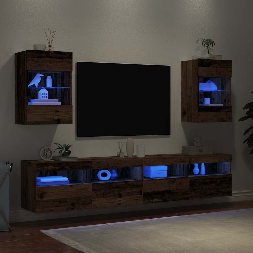 TV Wall Cabinets with LED Lights 2 pcs Old Wood 40x30x60,5 cm