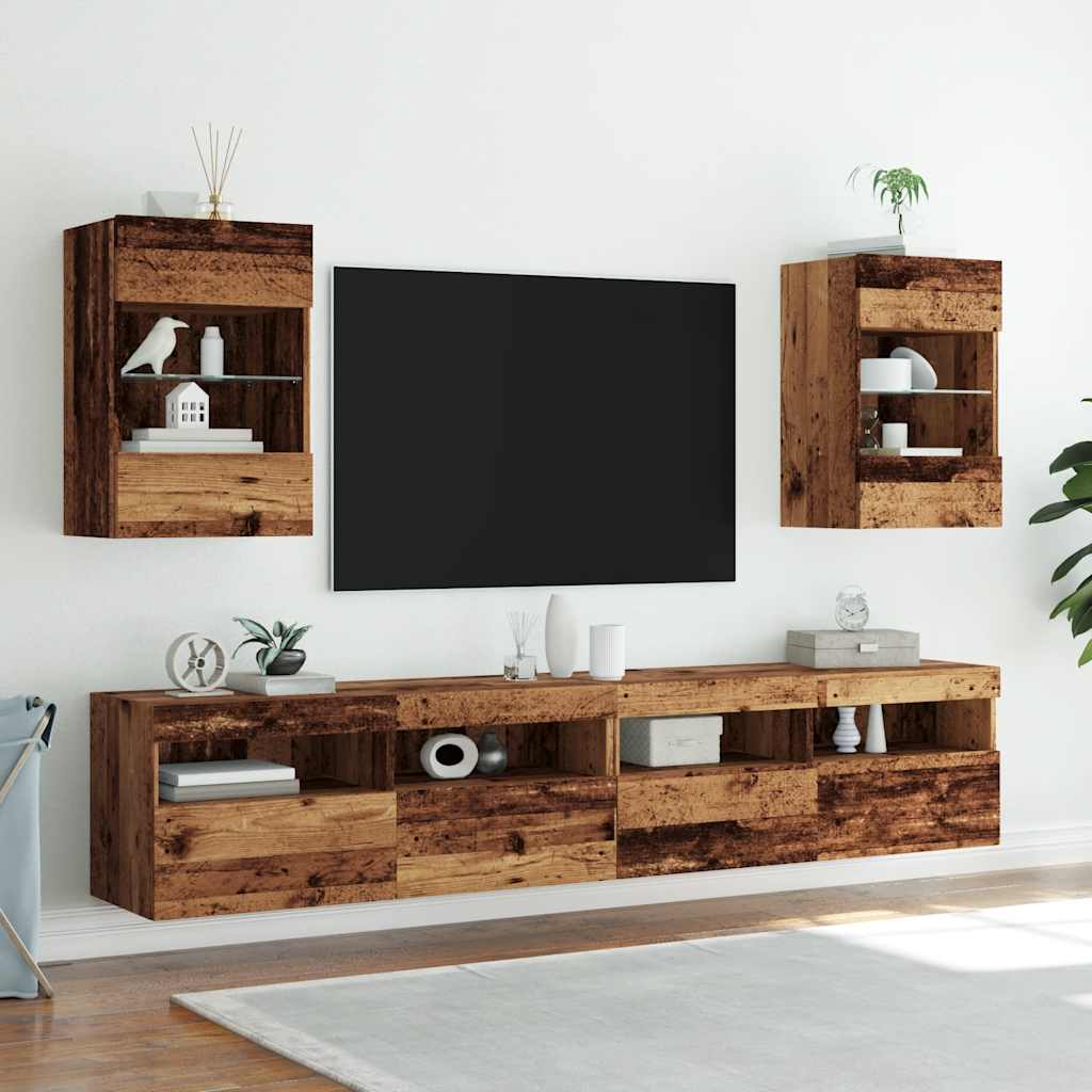 TV Wall Cabinets with LED Lights 2 pcs Old Wood 40x30x60,5 cm