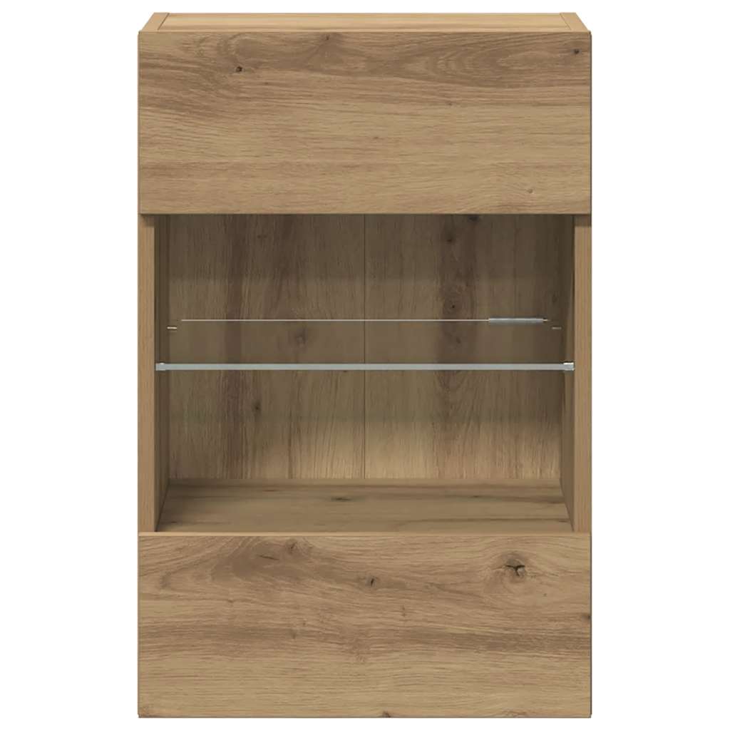 Wall Cabinets with LED Lights for TV 2 pcs Artisan Oak 40x30x60,5 cm