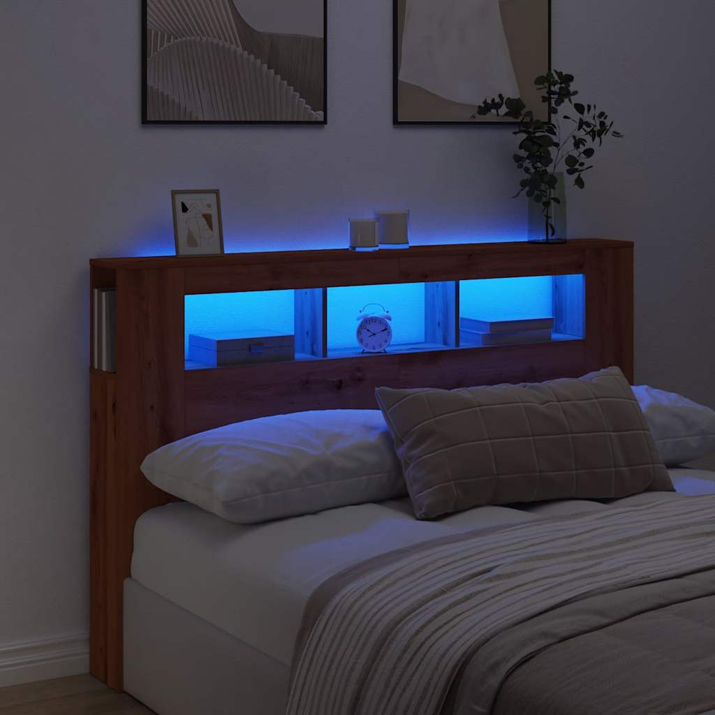 LED Headboard Artisan Oak 160x18.5x103.5 cm Engineered Wood