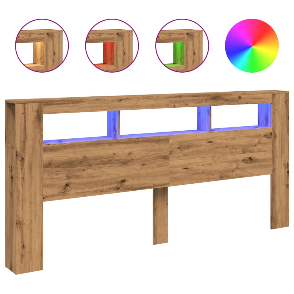 LED Headboard Artisan Oak 220x18.5x103.5 cm Engineered Wood