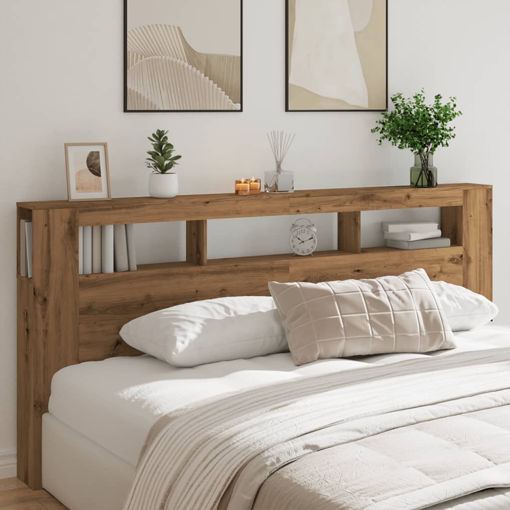 LED Headboard Artisan Oak 220x18.5x103.5 cm Engineered Wood