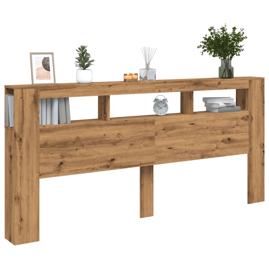 LED Headboard Artisan Oak 220x18.5x103.5 cm Engineered Wood