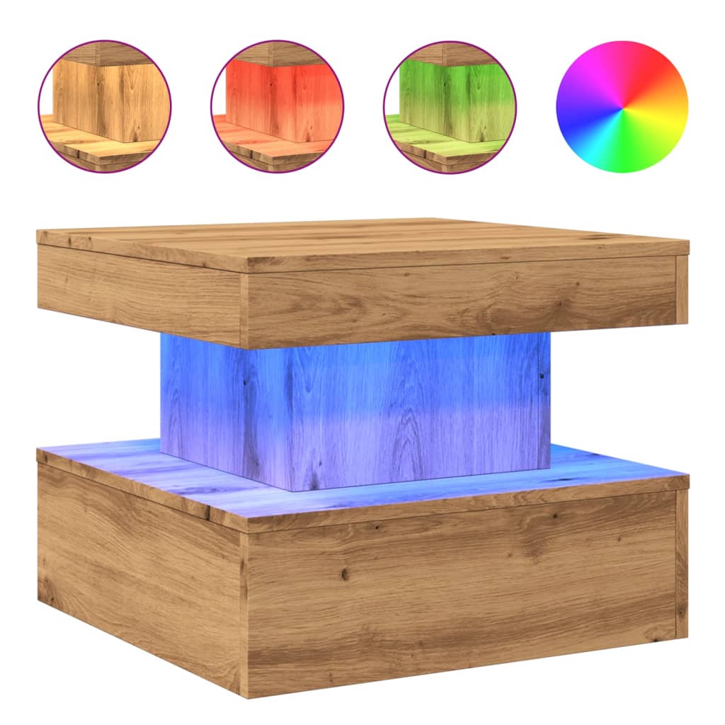 Coffee Table with LED Lights Artisian Oak 50x50x40 cm