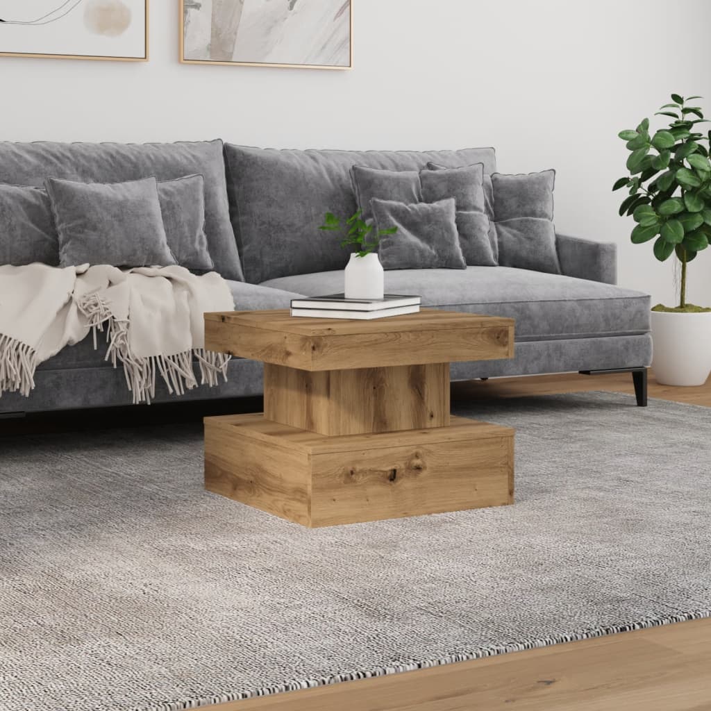 Coffee Table with LED Lights Artisian Oak 50x50x40 cm