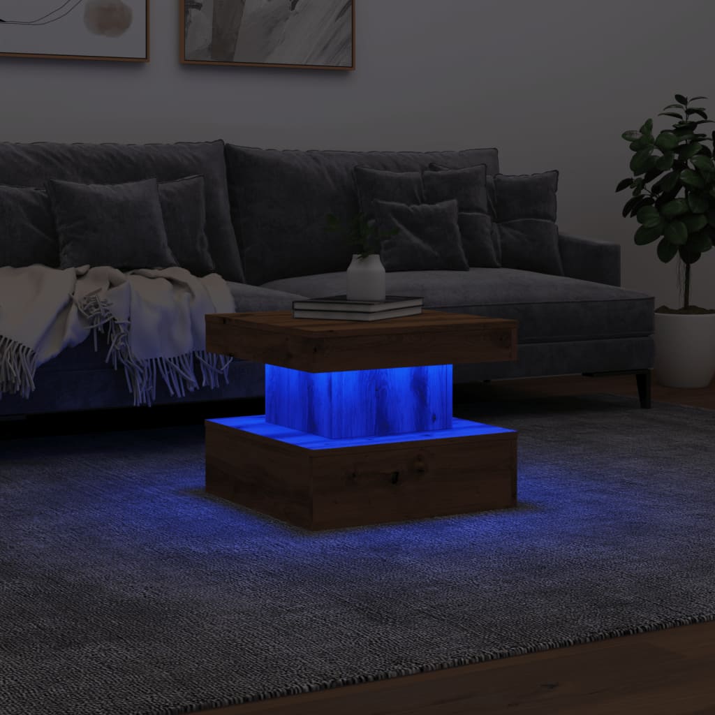 Coffee Table with LED Lights Artisian Oak 50x50x40 cm