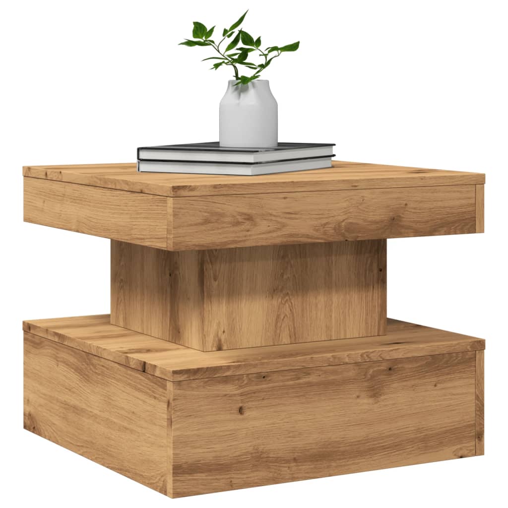 Coffee Table with LED Lights Artisian Oak 50x50x40 cm