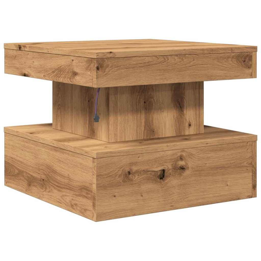 Coffee Table with LED Lights Artisian Oak 50x50x40 cm